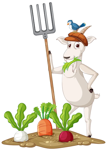 Free Vector | A goat standing on two legs and holding rake