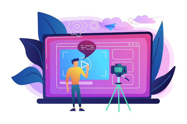 Free Vector | A man in front of camera recording a video to share it in internet illustration
