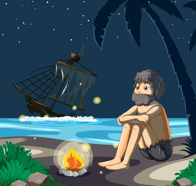 Free Vector | A man on deserted island isolated