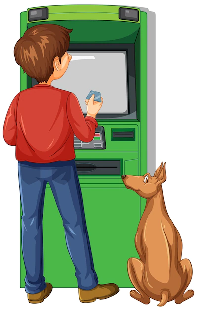 Free Vector | A man withdraw money from atm machine