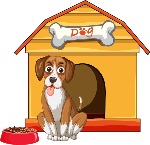 Free Vector | A puppy outside the doghouse