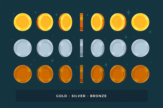 Free Vector | A set of gold, silver and bronze coins. isolated