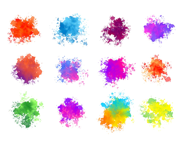 Free Vector | Abstract colorful watercolor splatters set of twelve
