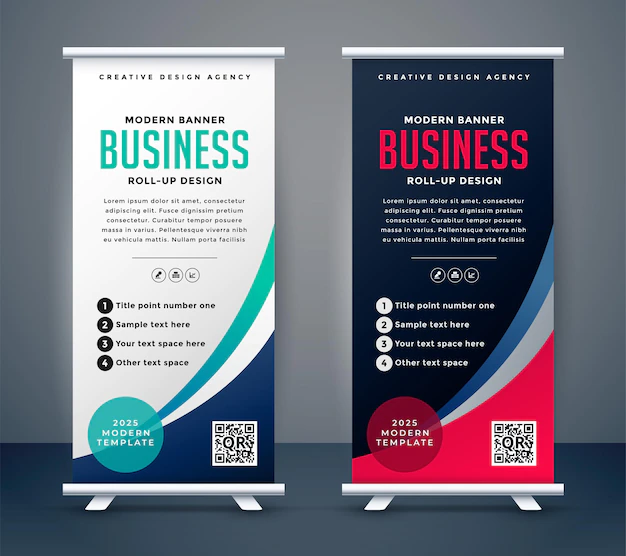 Free Vector | Abstract roll up display standee banner in dark and light shade