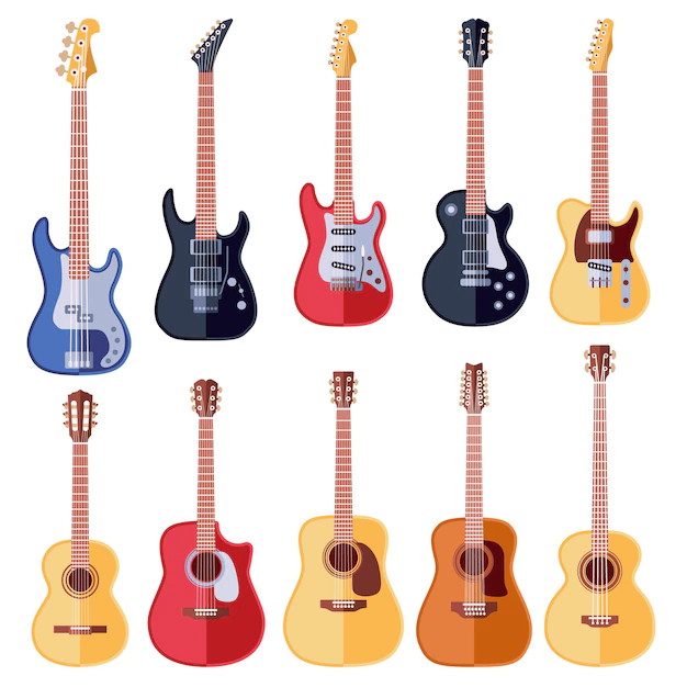 Free Vector | Acoustic and electric guitars set