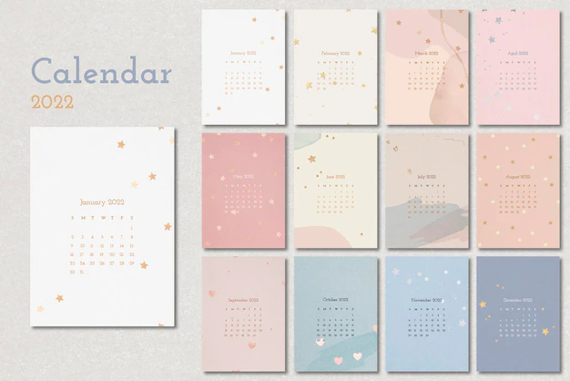 Free Vector | Aesthetic 2022 monthly calendar template, vector set