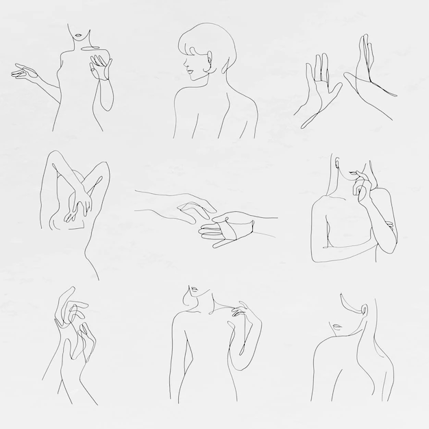 Free Vector | Aesthetic woman’s body vector line art minimal grayscale drawings set