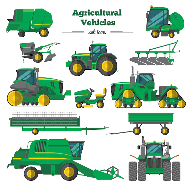 Free Vector | Agricultural vehicles flat icons set