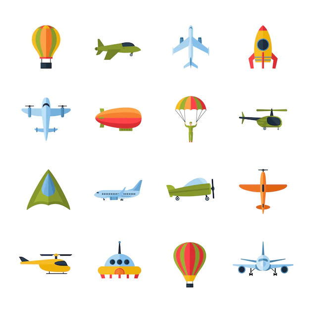 Free Vector | Aircraft icons set flat