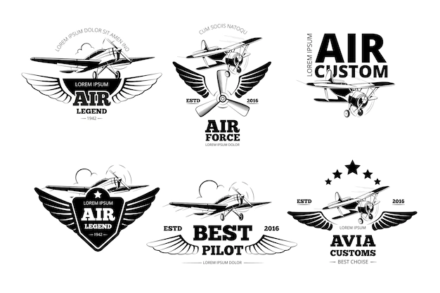 Free Vector | Airplane emblems vector labels. aviation logo, flight and best pilot illustration