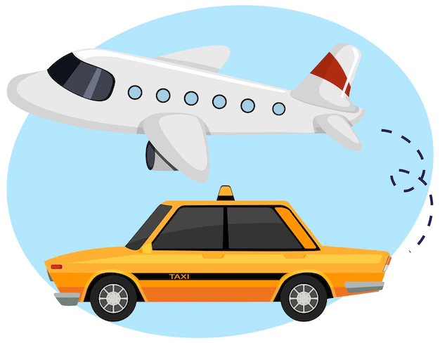 Free Vector | Airplane with taxi car in cartoon style