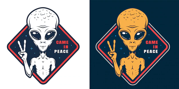 Free Vector | Alien showing peace sign labels set