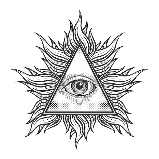 Free Vector | All seeing eye pyramid symbol in the engraving tattoo style. freemason and spiritual, illuminati and religion, triangle magic,