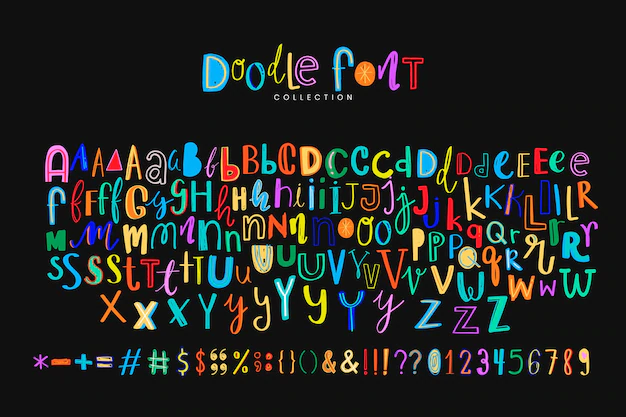 Free Vector | Alphabet symbol doodle  font style colorful set
