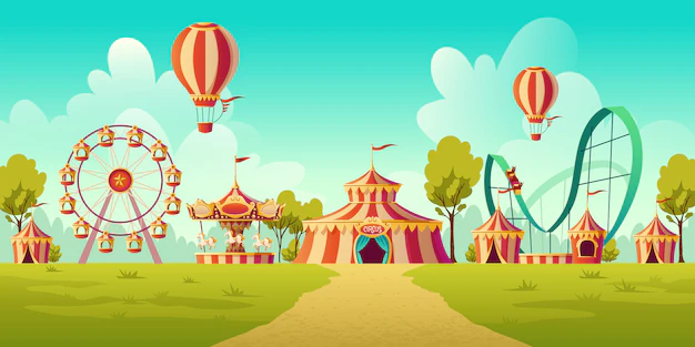Free Vector | Amusement park with circus tent and carousel