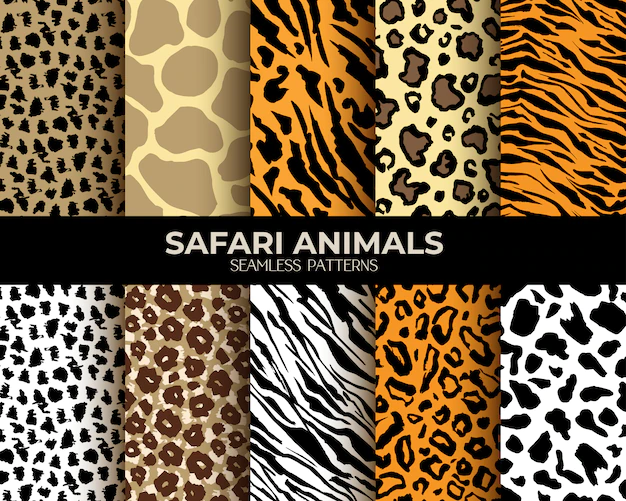 Free Vector | Animal fur seamless patterns leopard, tiger, zebra