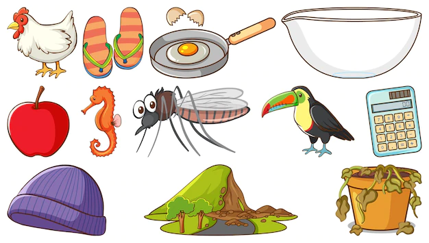 Free Vector | Animals and other objects on white background