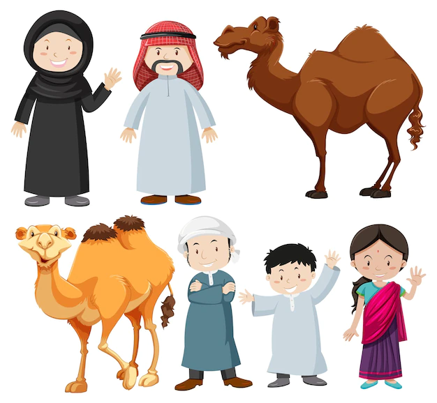 Free Vector | Arabic people with camel