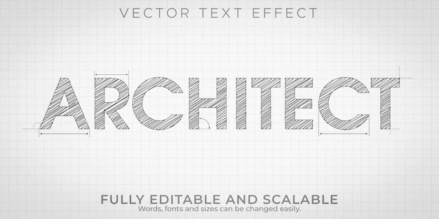 Free Vector | Architect drawing text effect, editable engineering and architectural text style