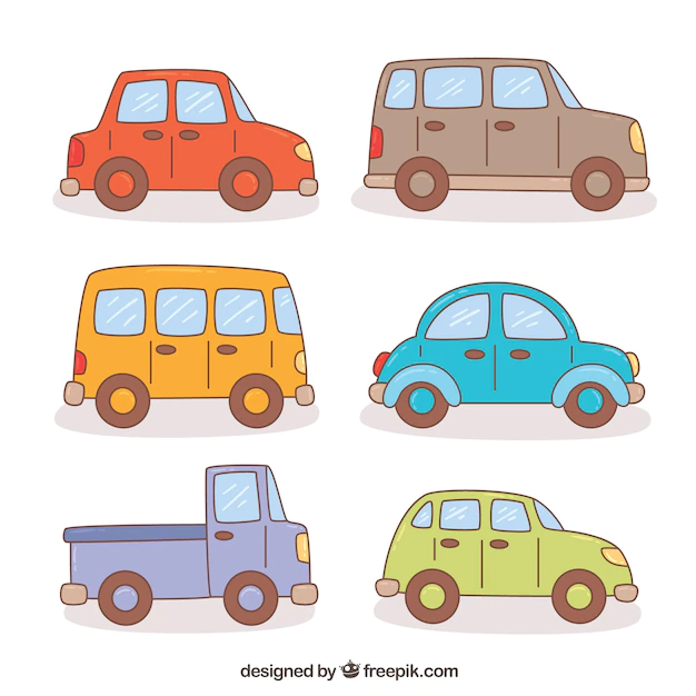 Free Vector | Assortment of colored cartoon vehicles