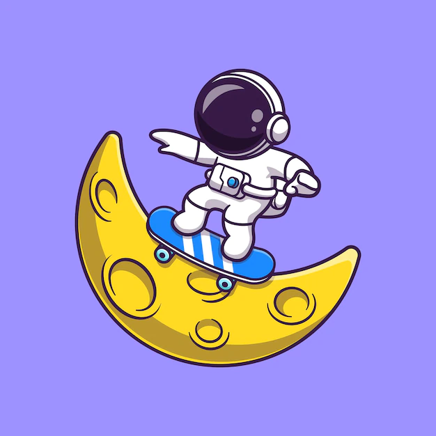 Free Vector | Astronaut playing skateboard on moon cartoon vector icon illustration. science sport icon concept isolated premium vector. flat cartoon style