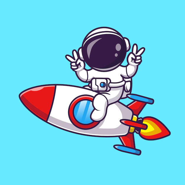 Free Vector | Astronaut riding rocket with peace hand cartoon vector icon illustration. science technology icon concept isolated premium vector. flat cartoon style