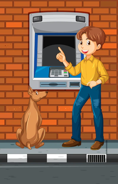 Free Vector | Atm on street scene with a man withdraw money