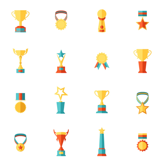 Free Vector | Award icons flat set of trophy medal winner prize champion cup isolated vector illustration