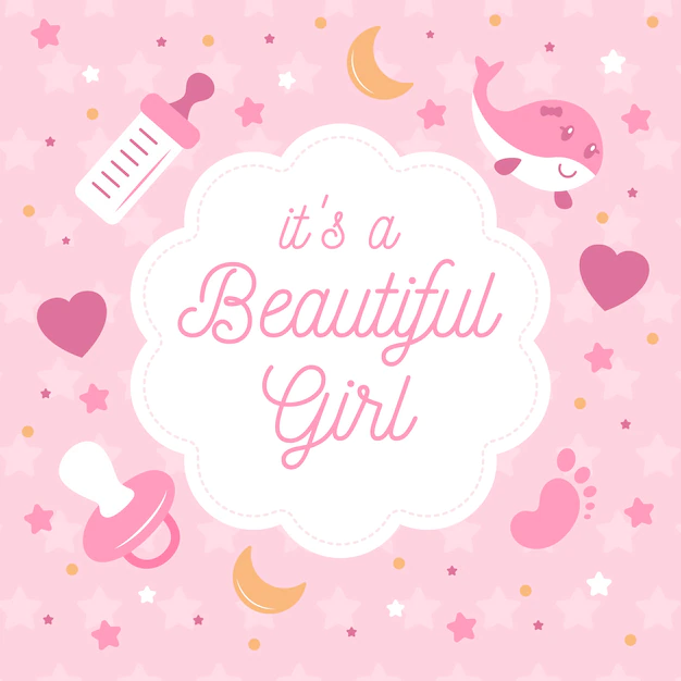 Free Vector | Baby shower for girl with pacifier and hearts