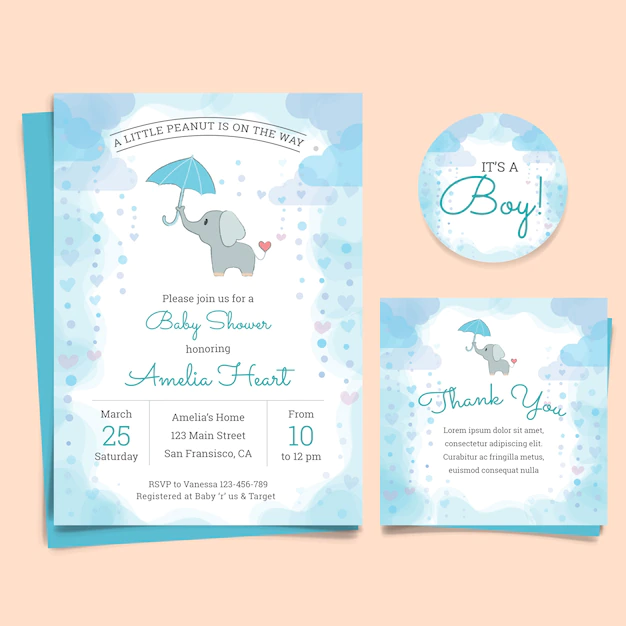Free Vector | Baby shower invitation card with elephant