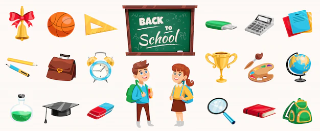 Free Vector | Back to school elements and children
