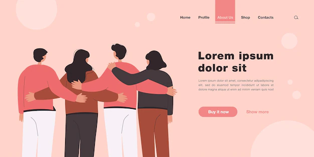 Free Vector | Back view of team members standing together landing page in flat style