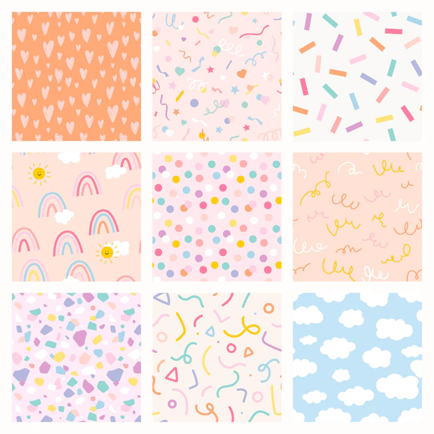 Free Vector | Background seamless patterns  with cute pastel doodle