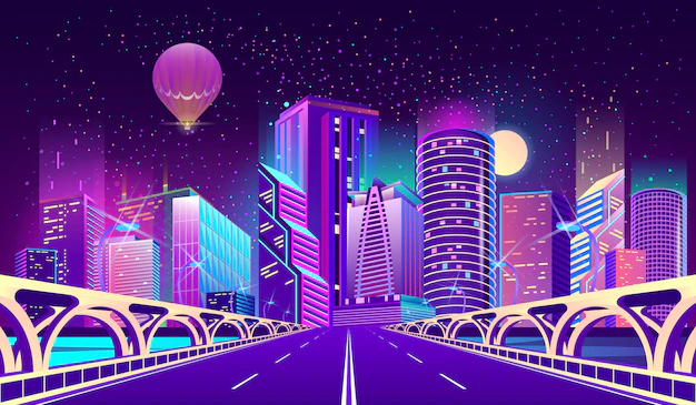 Free Vector | Background with night city in neon lights