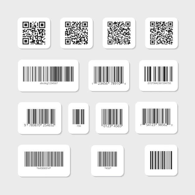Free Vector | Bar and qr codes on white  stickers set. label information data, identification strip