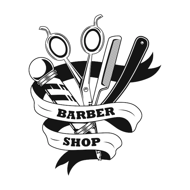 Free Vector | Barber tools vector illustration. scissors, shaving razor, pole and ribbon with text sample
