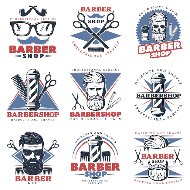 Free Vector | Barbershop emblem set