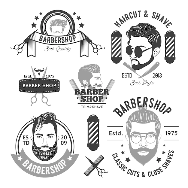 Free Vector | Barbershop monochrome emblems