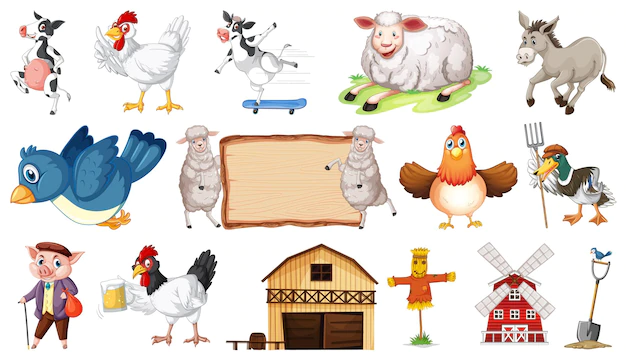 Free Vector | Barn and many farm animals