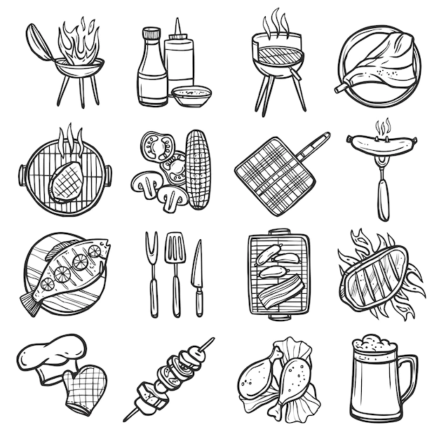 Free Vector | Bbq grill icons set