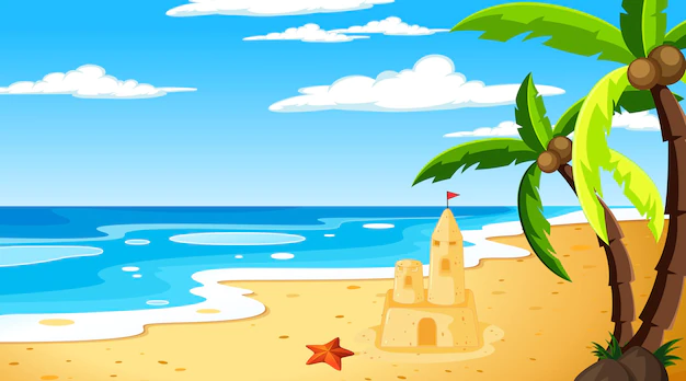 Free Vector | Beach at  daytime landscape scene with sky