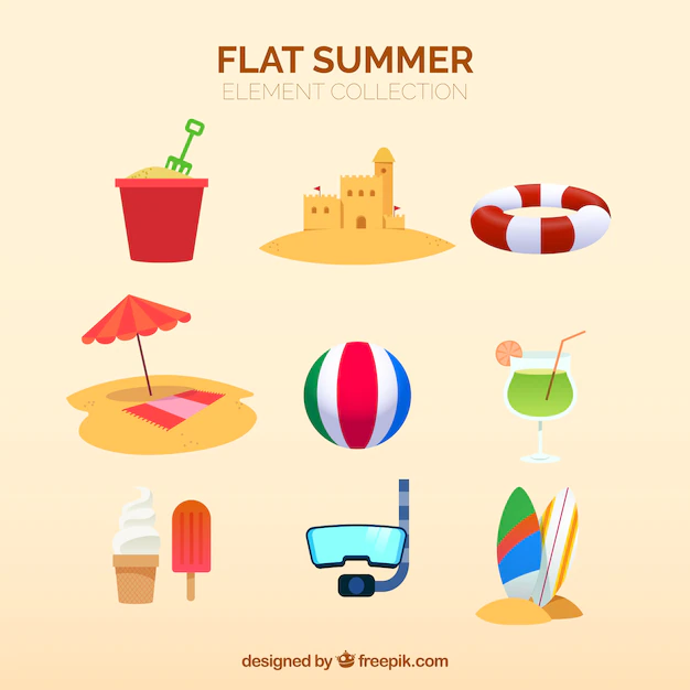 Free Vector | Beach elements collection with clothes in flat style