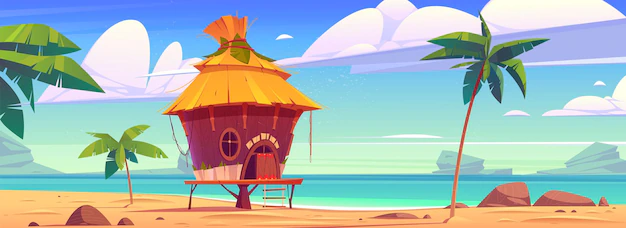 Free Vector | Beach hut on tropical island resort