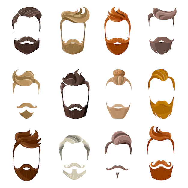 Free Vector | Beard and hairstyles face set