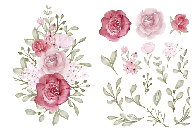 Free Vector | Beautiful flower watercolor isolated clip art