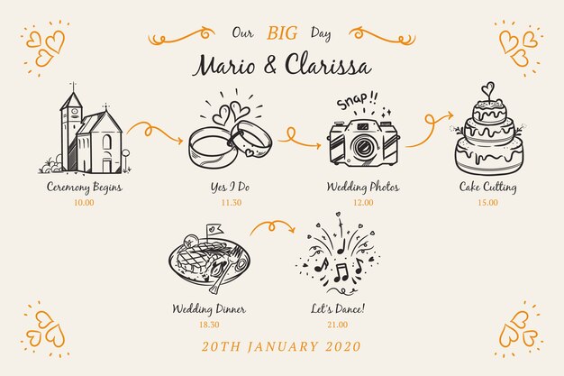 Free Vector | Beautiful hand drawn wedding timeline