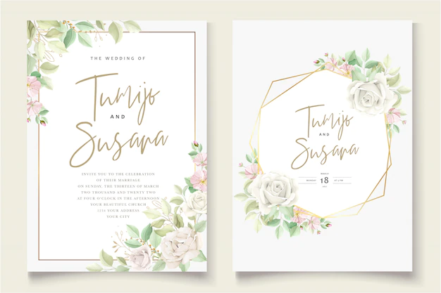 Free Vector | Beautiful soft floral and leaves wedding invitation card