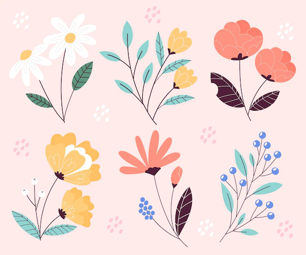 Free Vector | Beautiful spring flower set