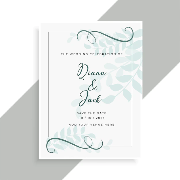 Free Vector | Beautiful wedding card design with leaves pattern