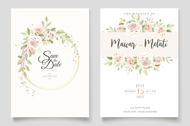 Free Vector | Beautiful wedding invitation card with elegant floral set